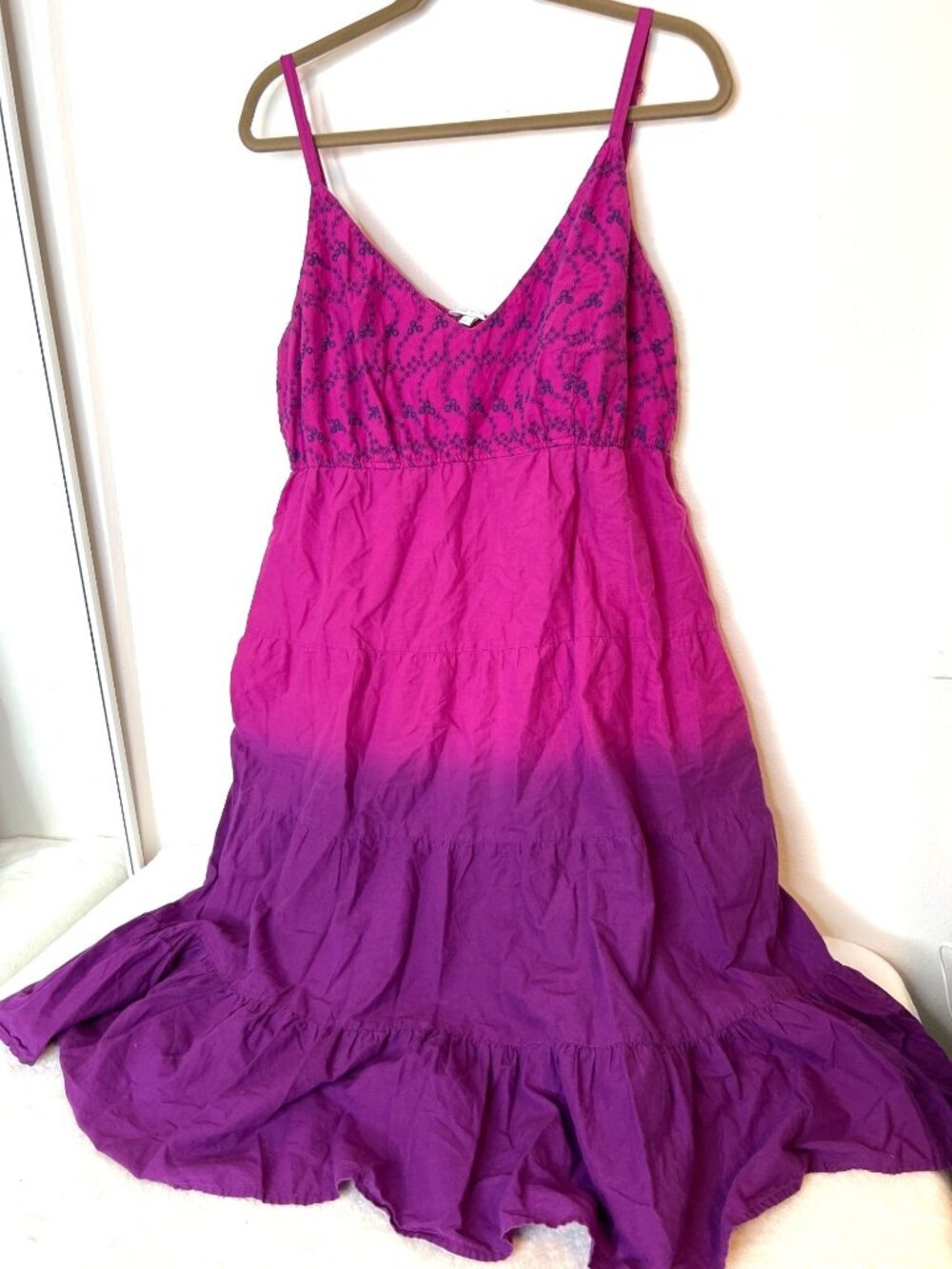 Fashion Bug Y2K Ombre Sundress Adj. Straps Purple Pink Embroidered Tiered 2X